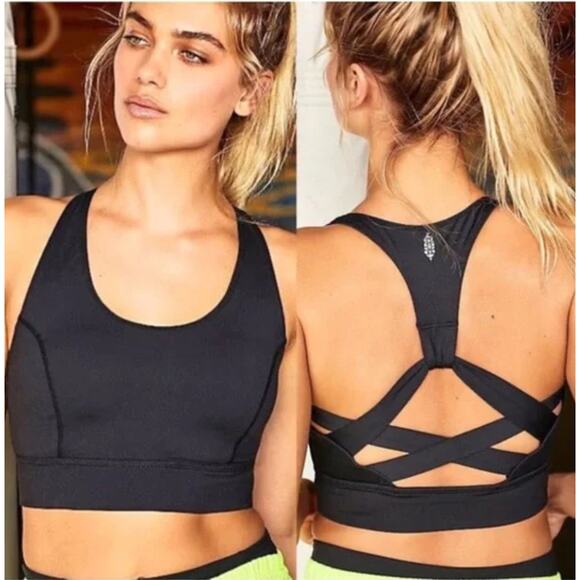 FREE PEOPLE Movement Lightning Synergy Black Workout Strappy Sports Bra Size XS - Picture 6 of 6